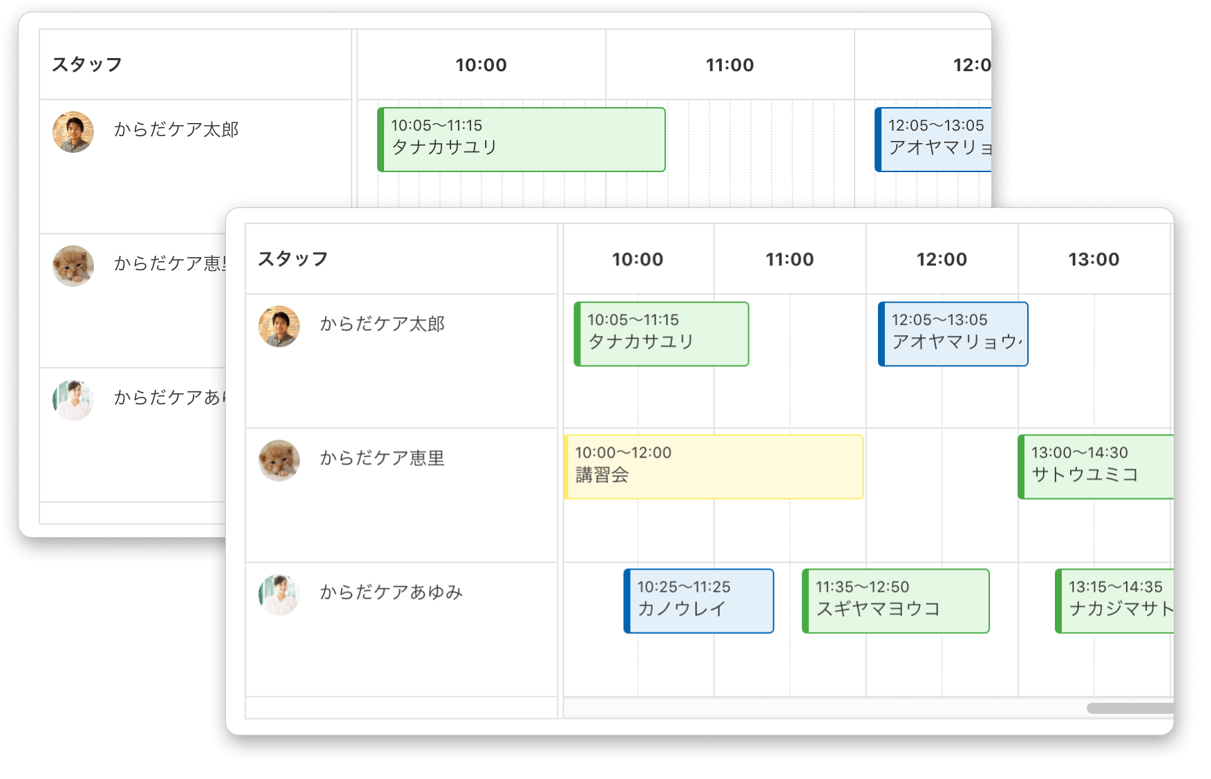 スタッフごとの予約スケジュール